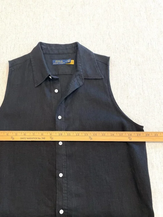 Polo Ralph Lauren Kingsley Black Linen Midi Shirtdress Sleeveless Pockets Sz 12 - Picture 10 of 14